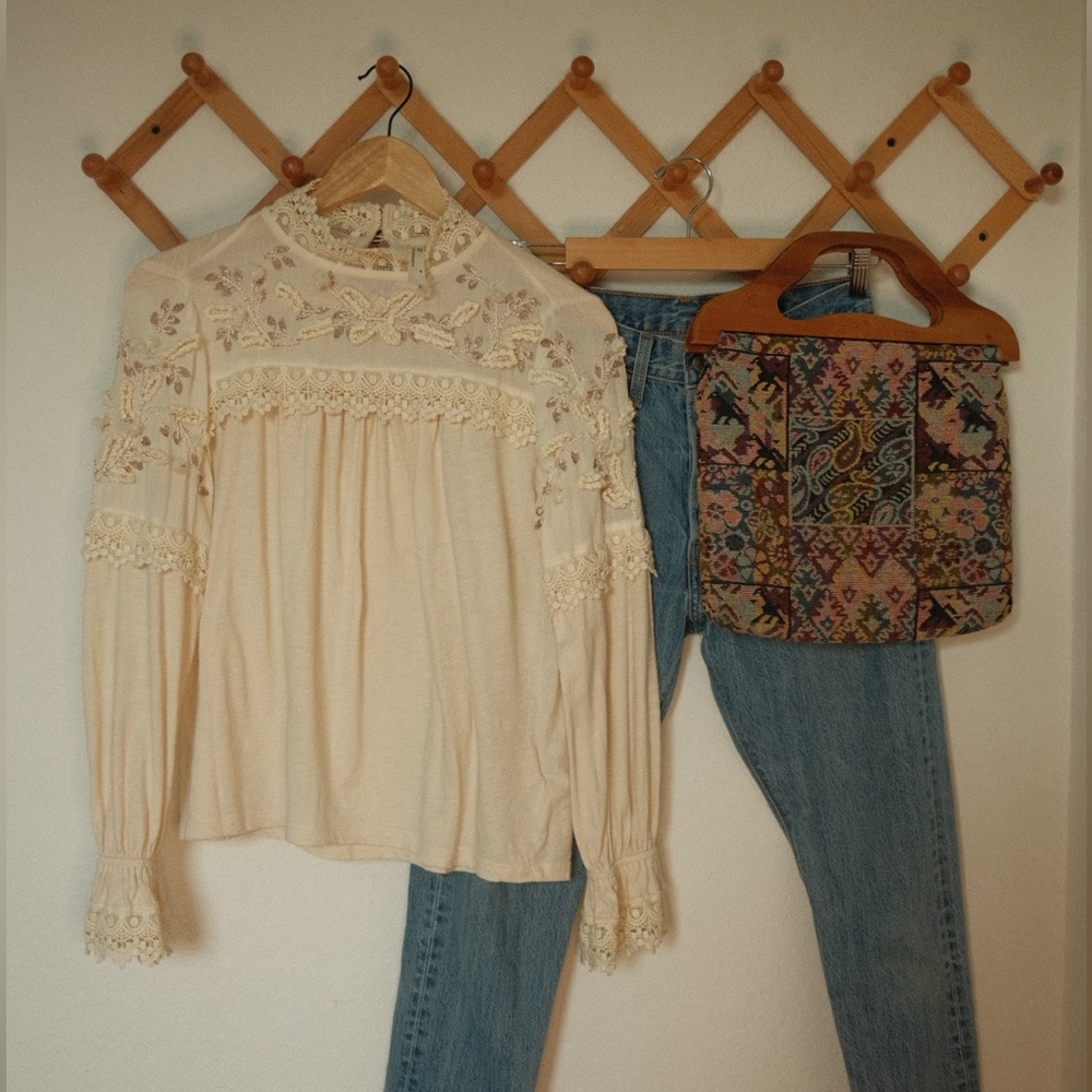 Anthropologie Jenna Cream Crochet Lace Blouse - Picture 1 of 8